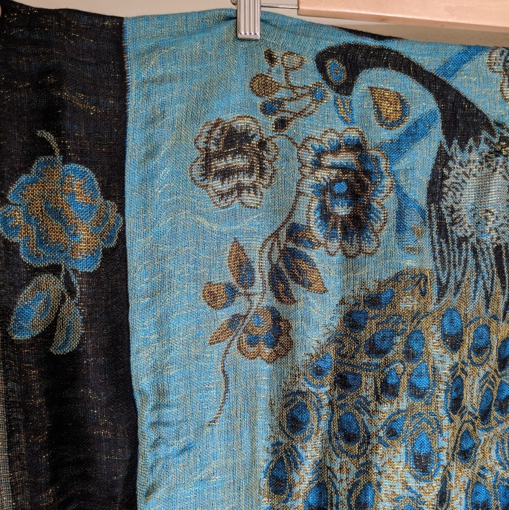Blue Peacock Pashmina Scarf